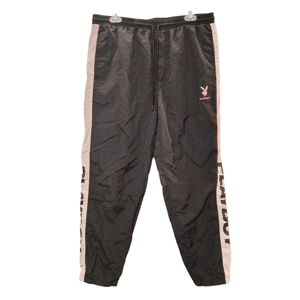 Playboy by Pacsun Windbreaker Pants Elastic Waist Drawstring Black Pink Mens L